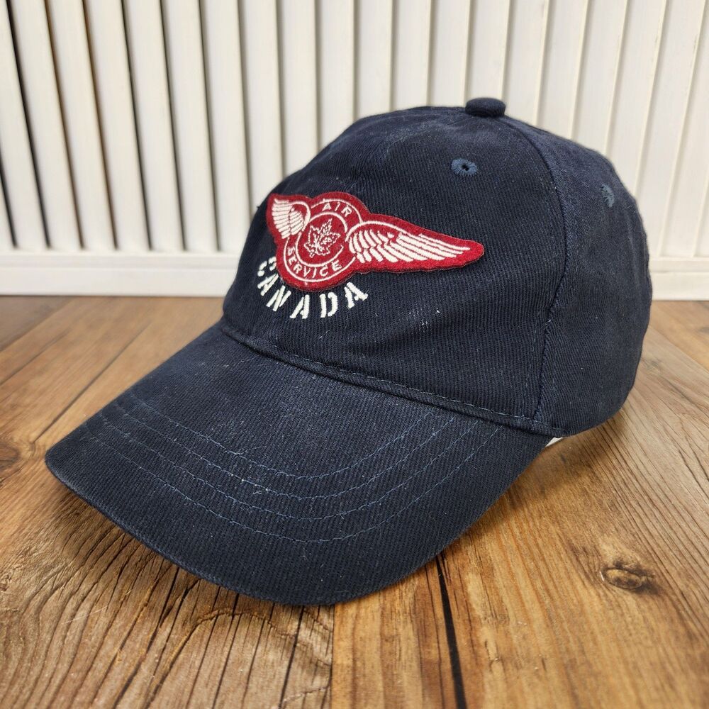 VTG Red Canoe Canada Air Service Cap Navy Blue Felt Applique Logo Strapback Hat